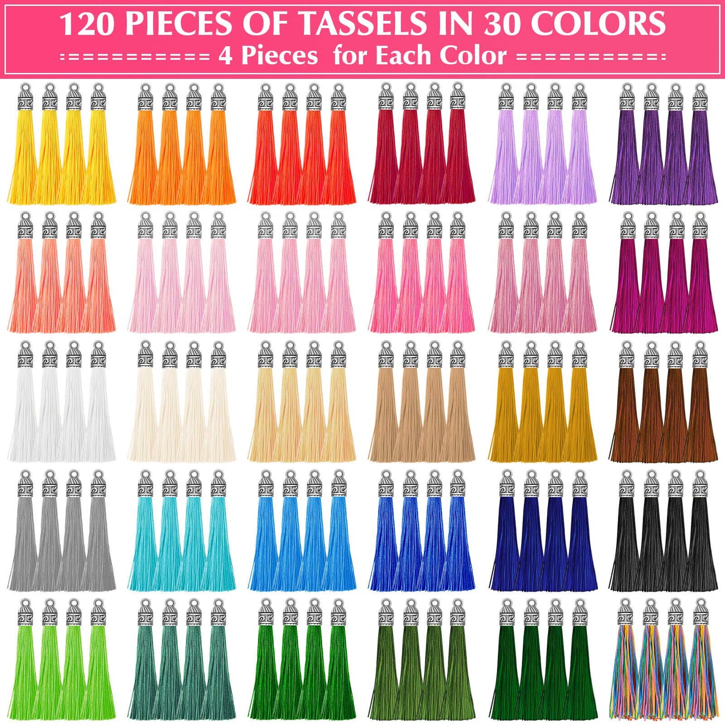 Caffox Tassels for Jewelry Making, 120PCS Keychain Tassel Charms Bulk, Silky Handmade Tassels for Earrings Bracelets Necklaces and DIY Craft