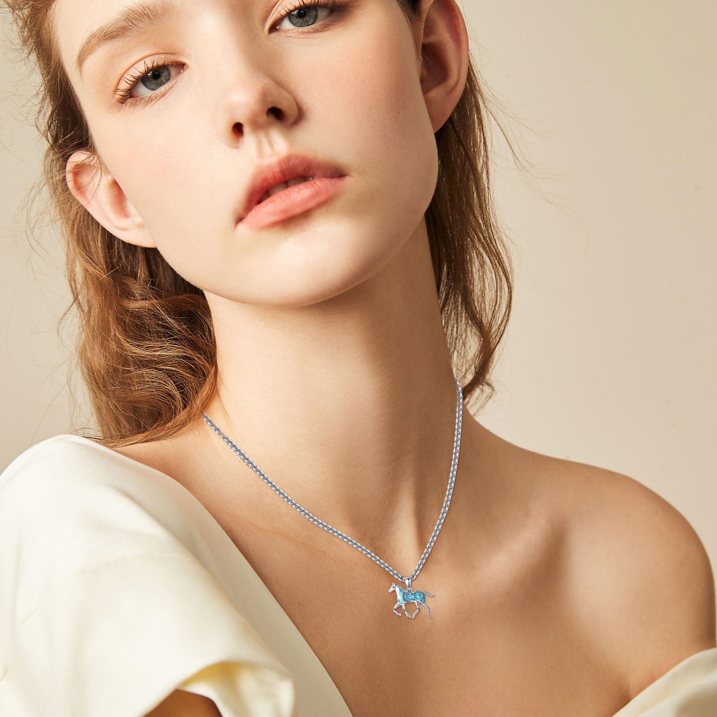 HKPATOP Horse Necklace 925 Sterling Silver Turquoise Horse Pendant Necklace Animal Jewelry Gifts for Women Men