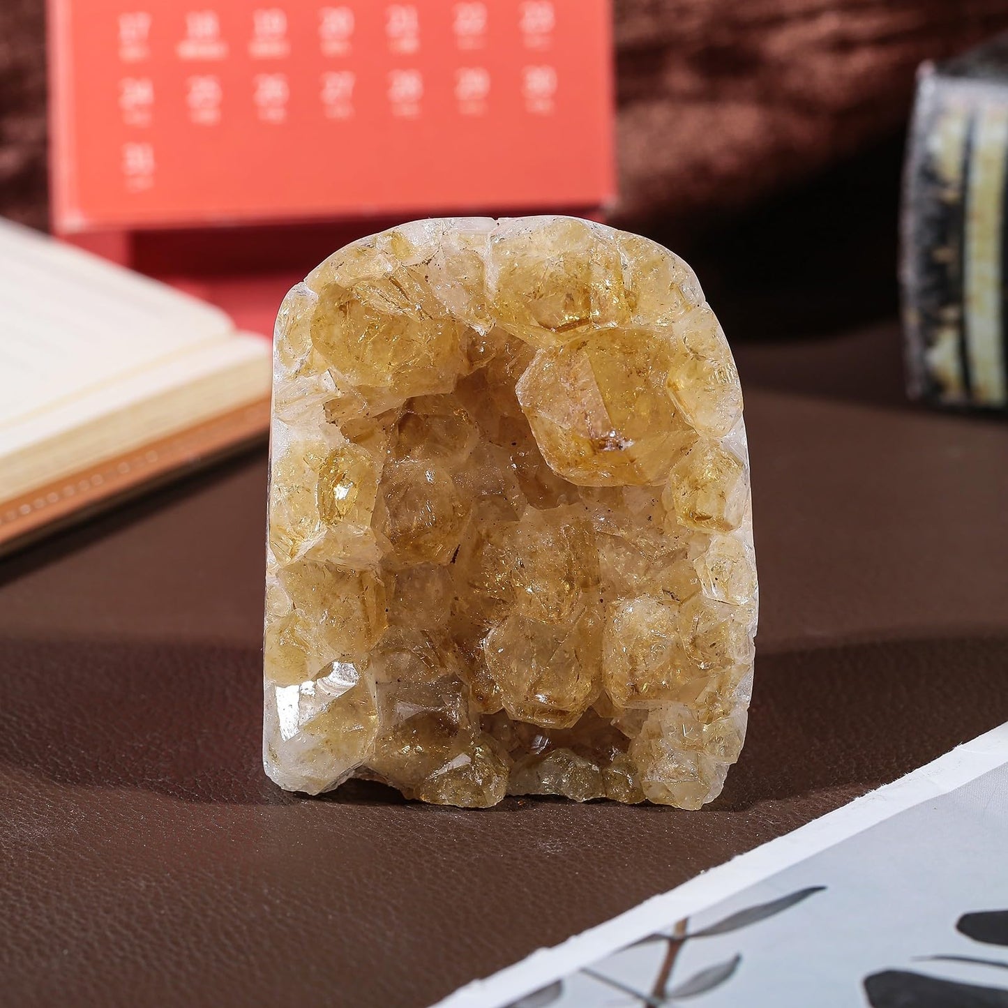 mookaitedecor Natural Citrine Crystal Cluster Geode, Self-Standing Yellow Quartz Stone Raw Crystals and Minerals Specimen for Healing Home Decor, 201-300 g