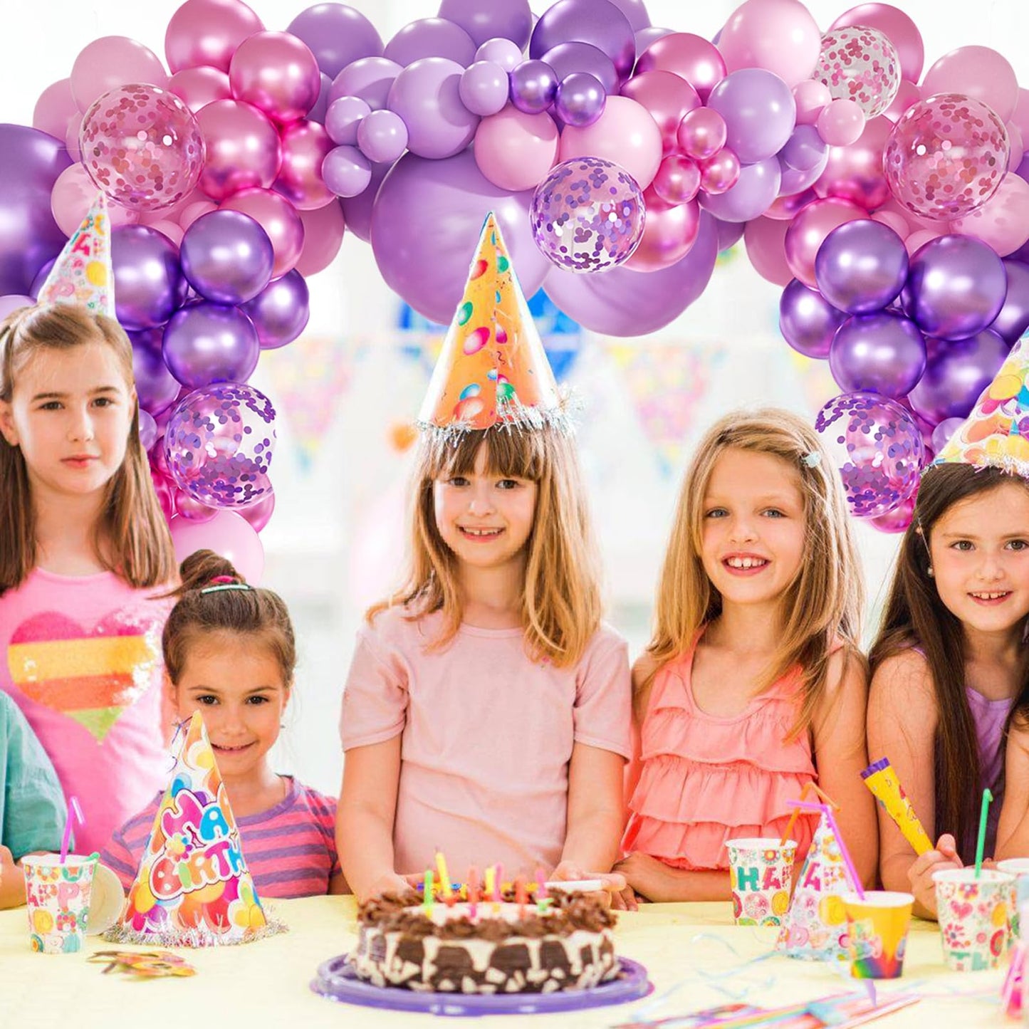 Pink Purple Balloon Garland Arch Kit,160Pcs Metallic Purple Magenta Balloons Pink and Purple Confetti Balloons with Heart Foil Balloon for Girl Birthday Bridal Baby Shower Party Decoration