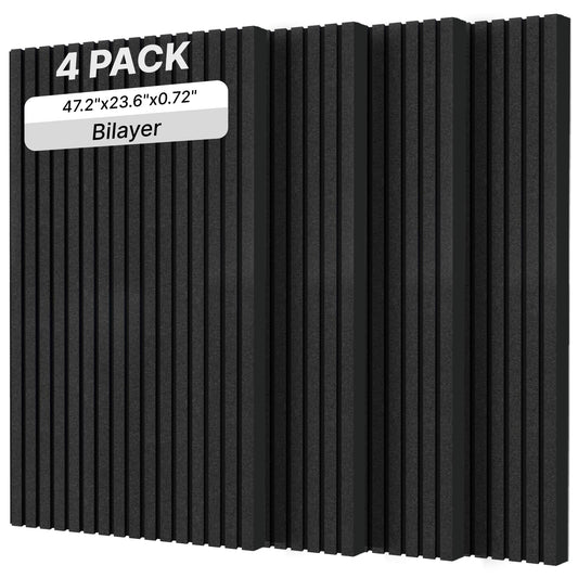 Coolfat 4-Pack Dual-layer Thickened Acoustic Wall Panels Self-adhesive, 47"x23.6"x0.72" High Density Large Soundproof Panels for Walls, Peel and Stick Panel, Interior Wall Décor, Black
