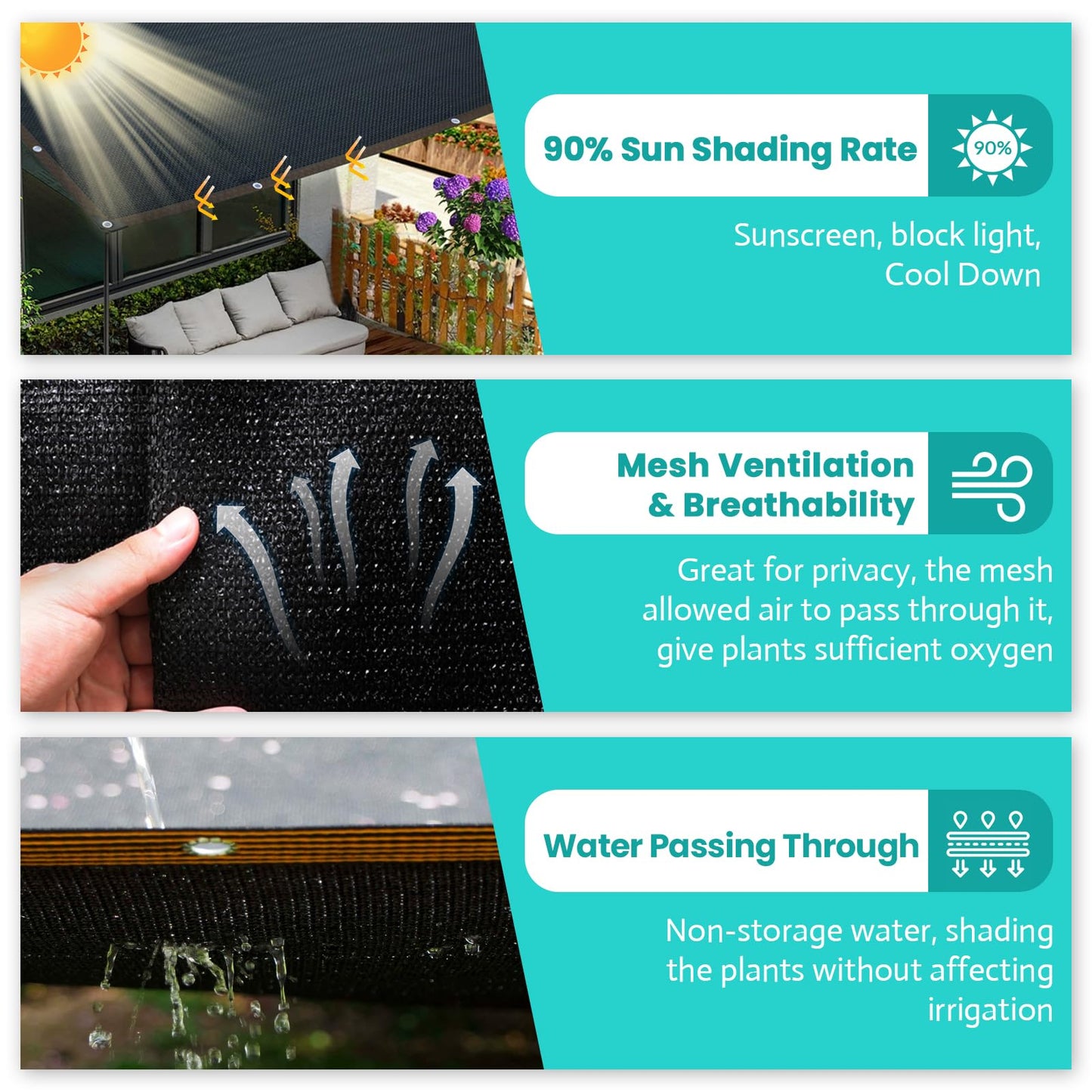 Riare 90% Black Shade Cloth- 10 x 13 FT Sunblock Garden Shade Cloth, Sun Shade Mesh Tarp with Reinforced Grommets for Greenhouse, Garden, Patio, Backyard, Plants, Pergola, Chicken Coop