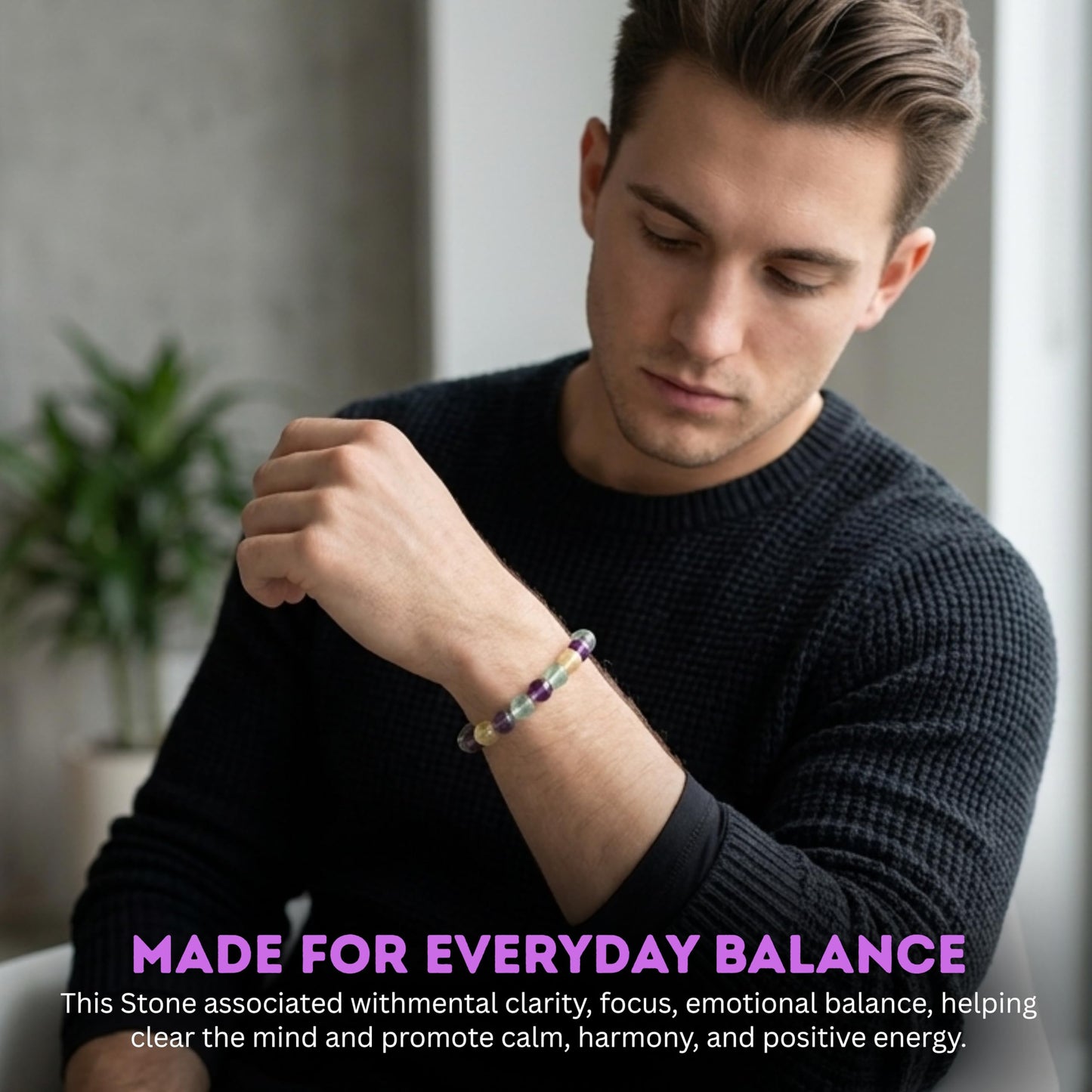 Cherry Tree Collection Rainbow Fluorite Beaded Bracelet – Genuine 8mm Gemstone Stretch Bracelet for Men & Women – Handmade Crystal Bracelet - (Rainbow Fluorite - S)