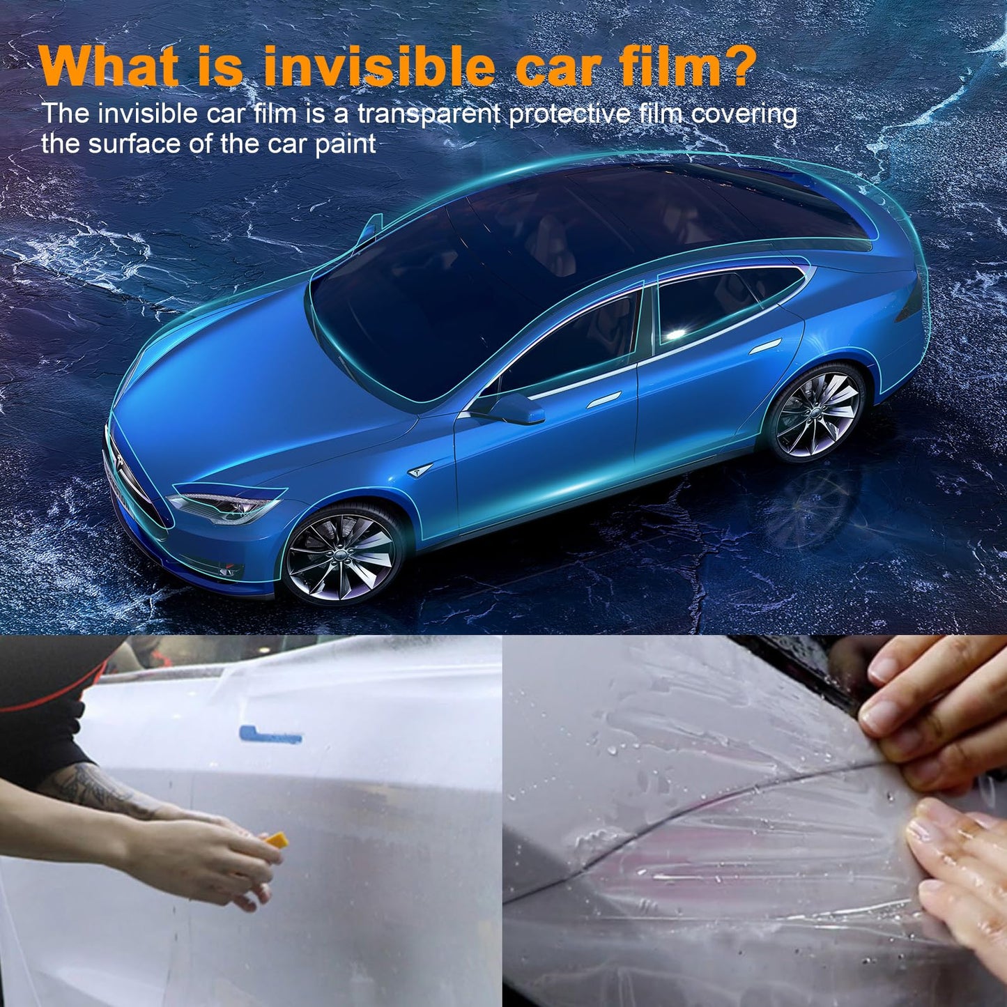 FDAIUN PPF Clear Car Pre-Cut Paint Protective Film for Tesla Model S 2016-2020 Self Adhesive TPU Rainproof Waterproof HD Scratch Exterior Accessories (Front Bumper&Headlights 8Pcs)
