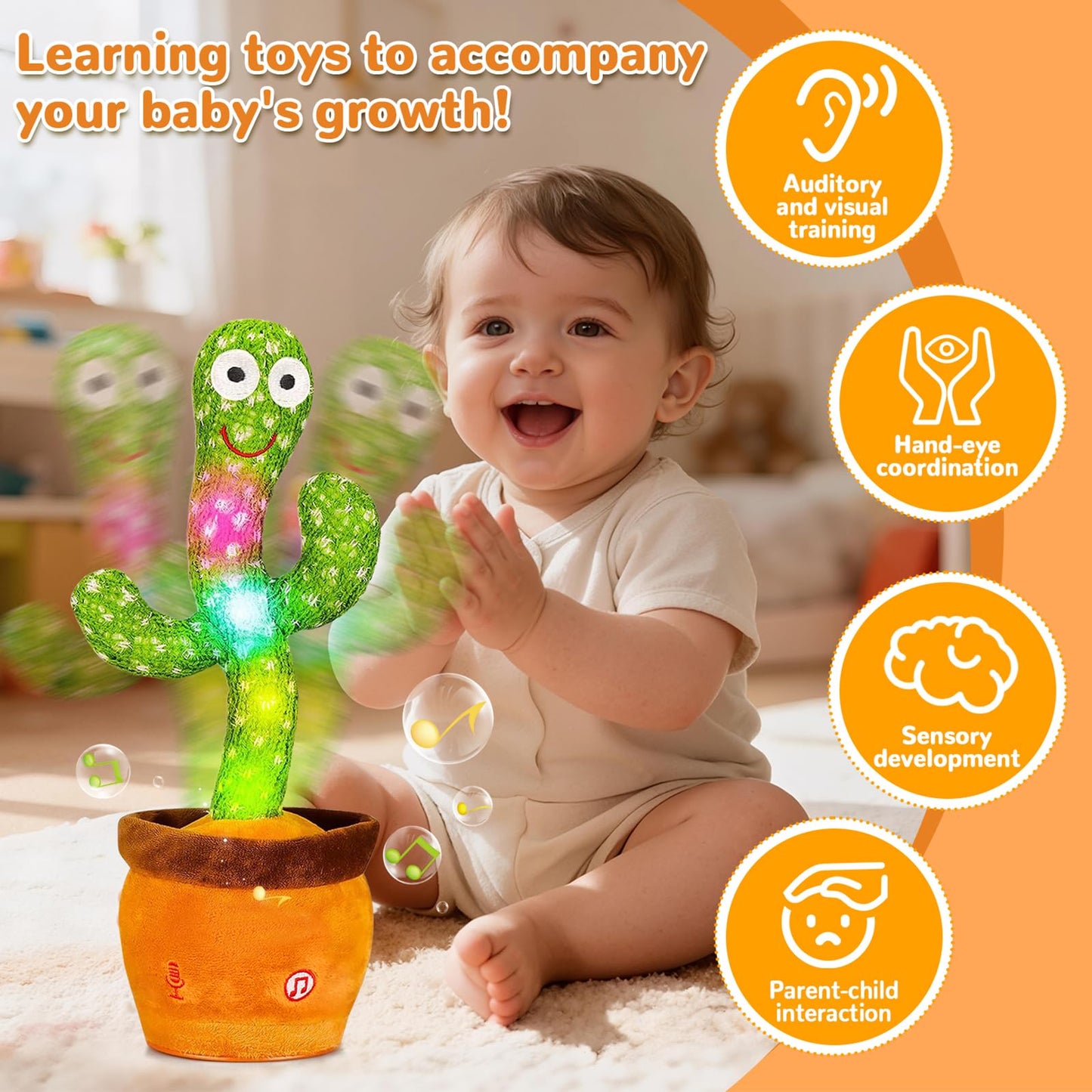 Dancing Talking Cactus Toy, Baby Singing Recording Mimicking Cactus Toy, Repeats What You Say, Musical Interactive Infant Toddler Toys for 1 Year Old Boys Girls, Baby Easter Basket Stuffers Gifts