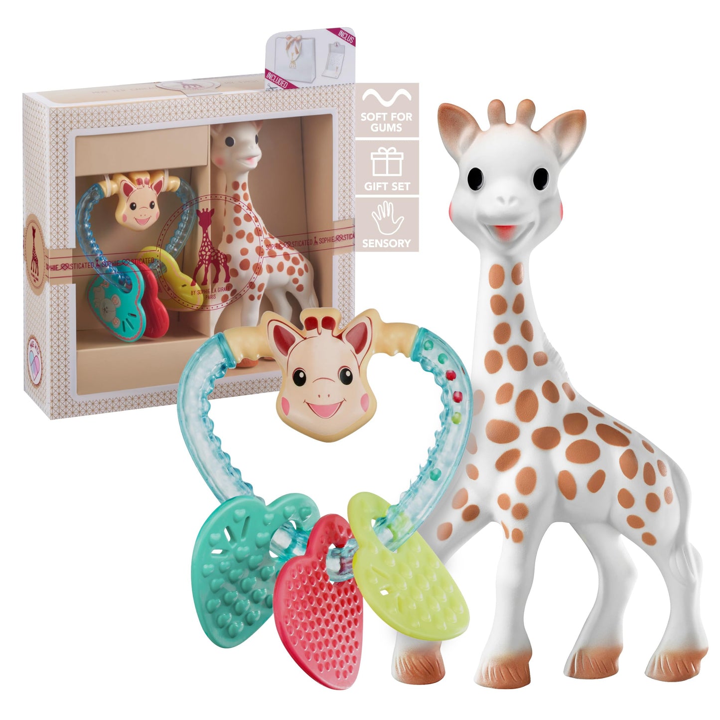 Sophie la girafe Sophiesticated - The I Love Sophie Set | Includes Sophie la girafe & Heart Rattle | Born in Paris | Since 1961 | Comfort & Soothe | Awaken All 5 Senses
