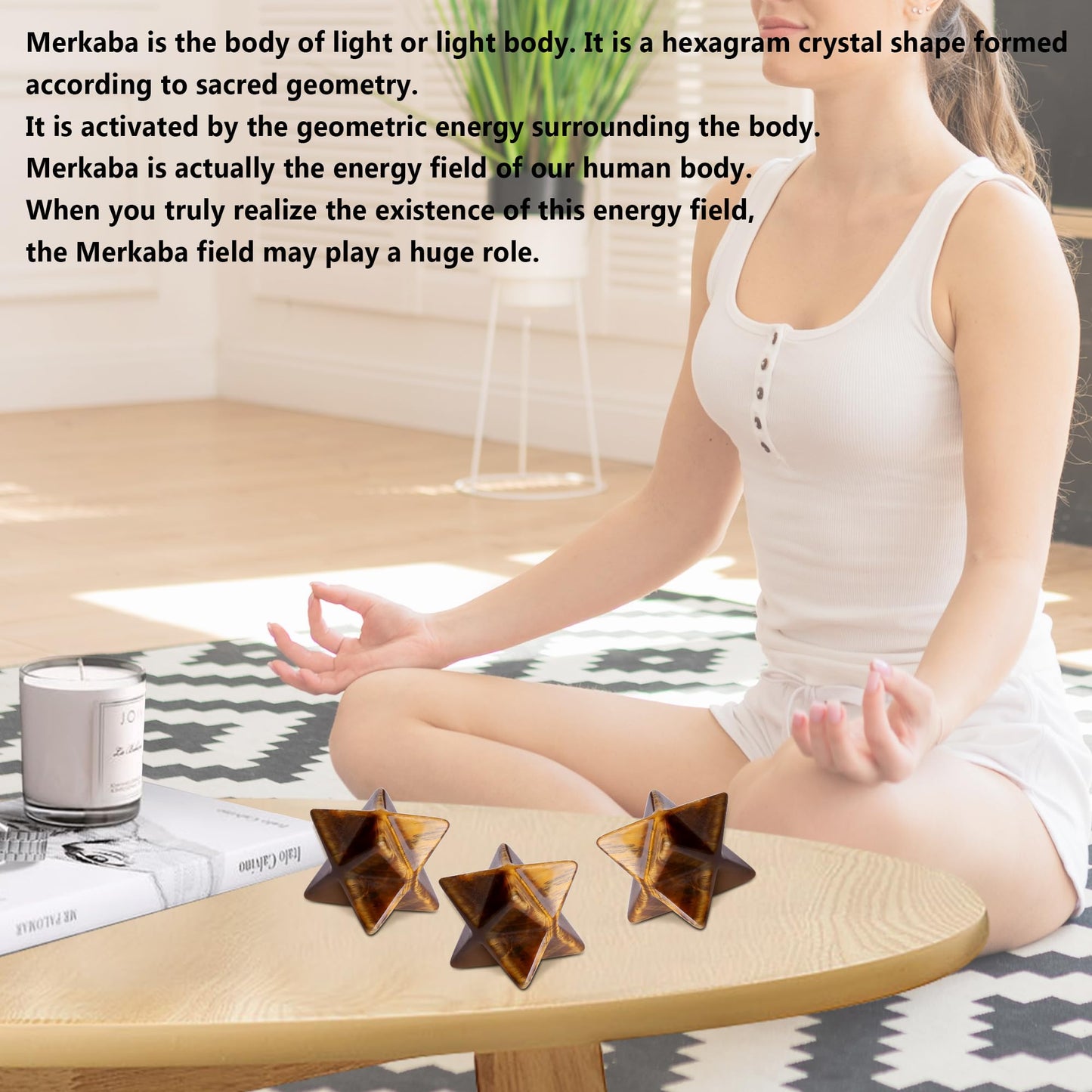 QINJIEJIE Tiger Eye Merkaba, Natural Crystal Healing Stones Sacred Meditation Energy Generator Reiki Crystal Grid Home Decor Protection Cleansing Spiritual Gifts, 3D Star Dodecahedron Crystal 1"