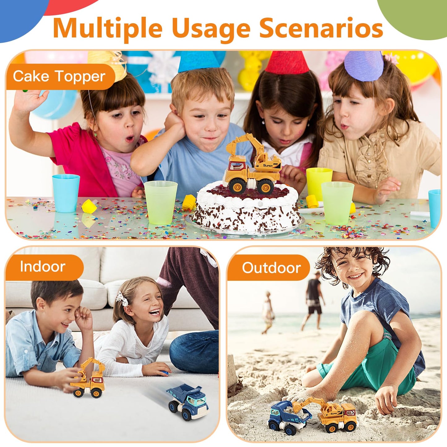 Olbyefly Construction Toys for 2 3 4 5 Years Old Boys Girls Kids Toddlers, Sandbox Excavator Toy Construction Truck Toys Vehicles Dump Crane Cement Mixer Truck, Christmas Birthday Gifts
