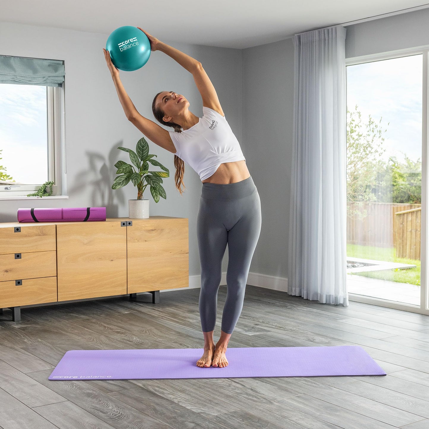 Core Balance 9 Inch Anti Burst Pilates Ball with Inflation Tube, Mini Exercise Ball for Yoga, Barre, Stretching and Core Stability Workout (Teal)