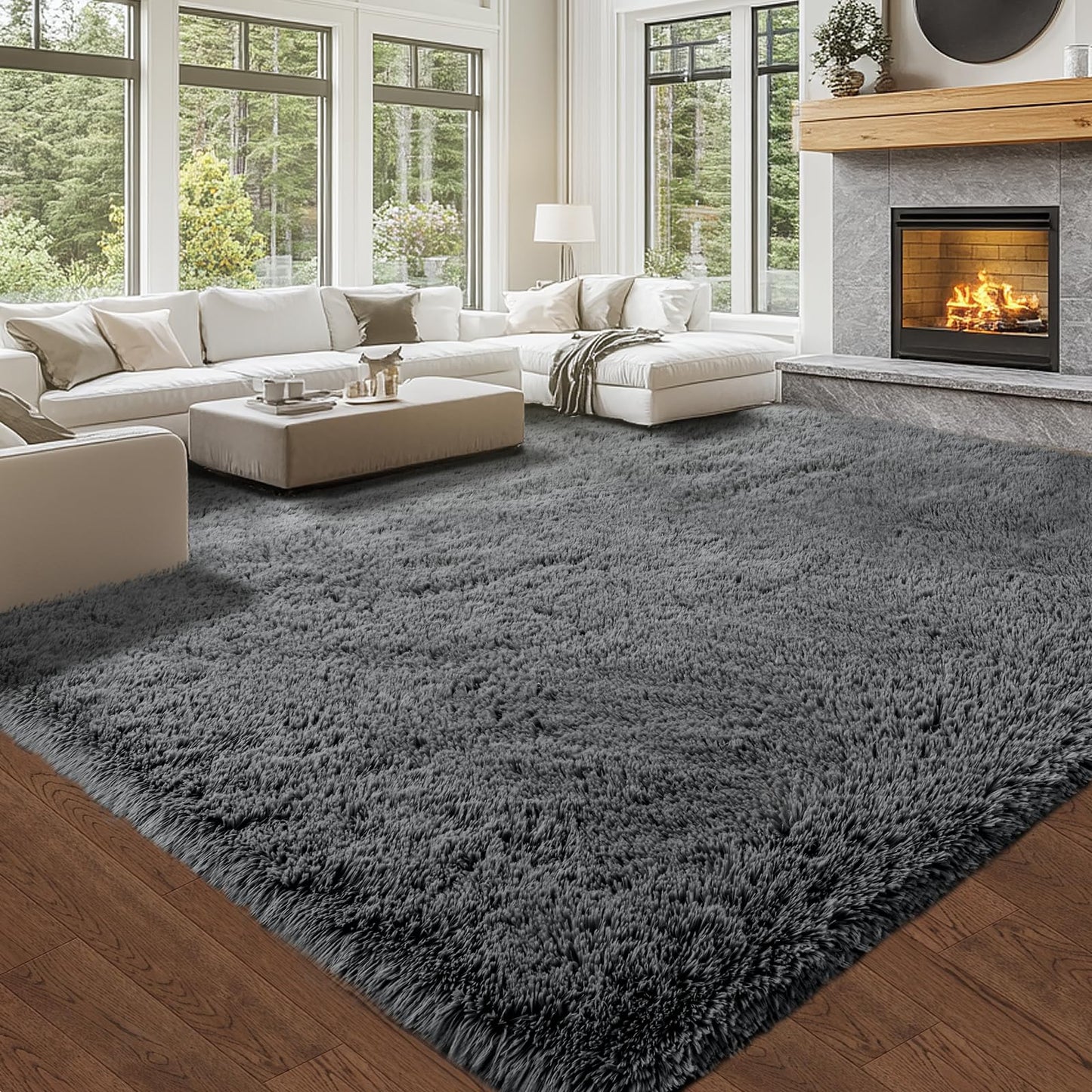 Fluffy 8x10 Area Rug Living Room: Shag Grey Area Rugs for Bedroom- Large Plush Soft Gray Rugs for Living Room- Fuzzy Modern Carpets for Bedroom, Kids Room Decor (Grey, 8x10Feet