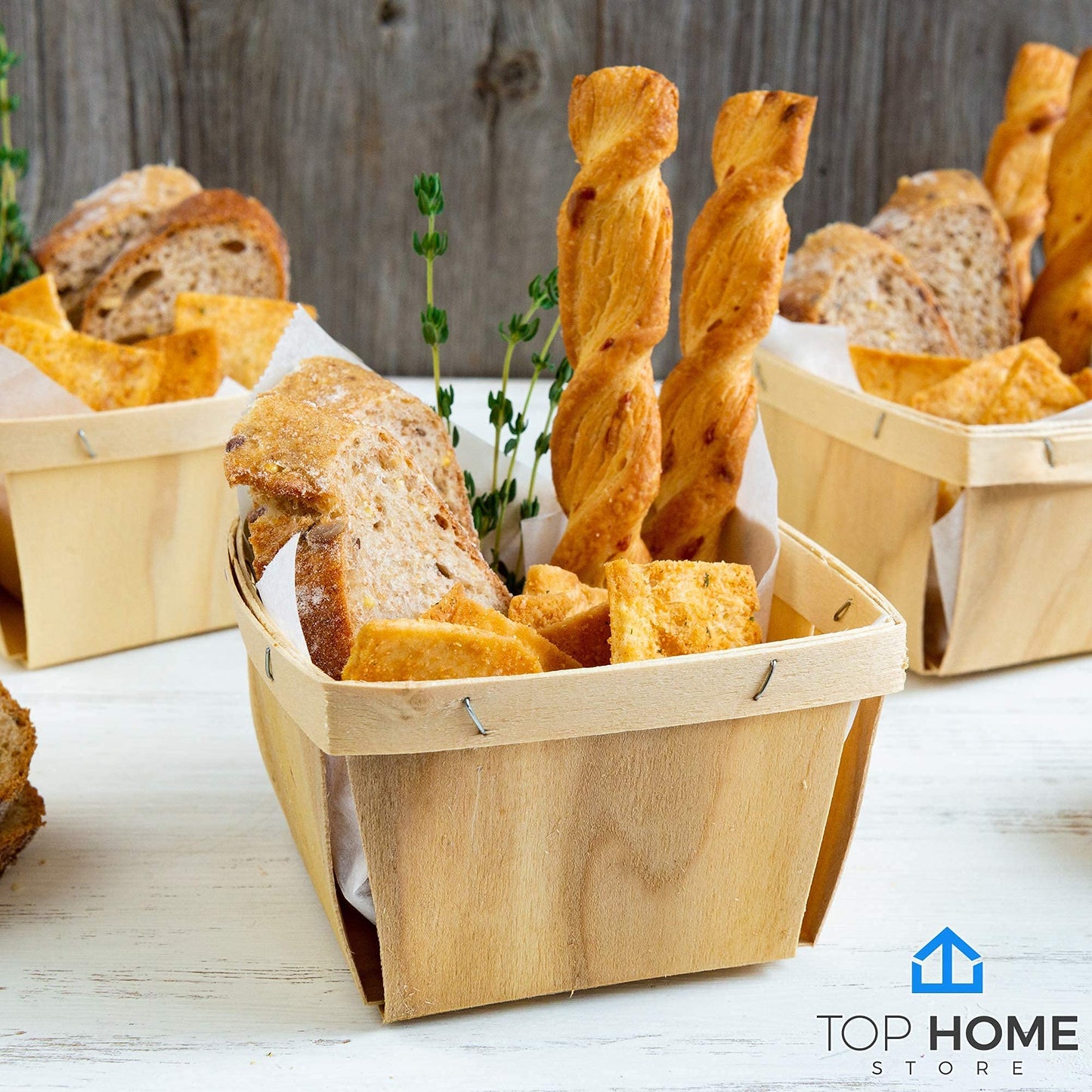 Top Home Store One Pint Wooden Berry Baskets (10 Pack) – For Fruit Picking, Arts, Crafts, and Decor; 4” Square Vented Wood Boxes