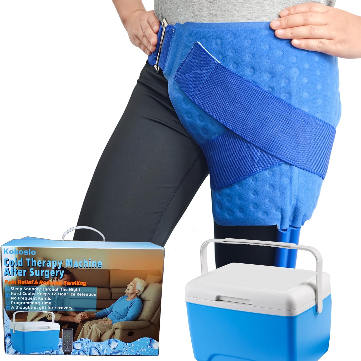 Cold Therapy Machine for Hip—Ice Machine for Hip After Surgery with Programmable Timer, Reduce Swelling After Hip Replacement, Fracture, or Trochanteric Pain, Cryotherapy Pain Relief, Compression Pad
