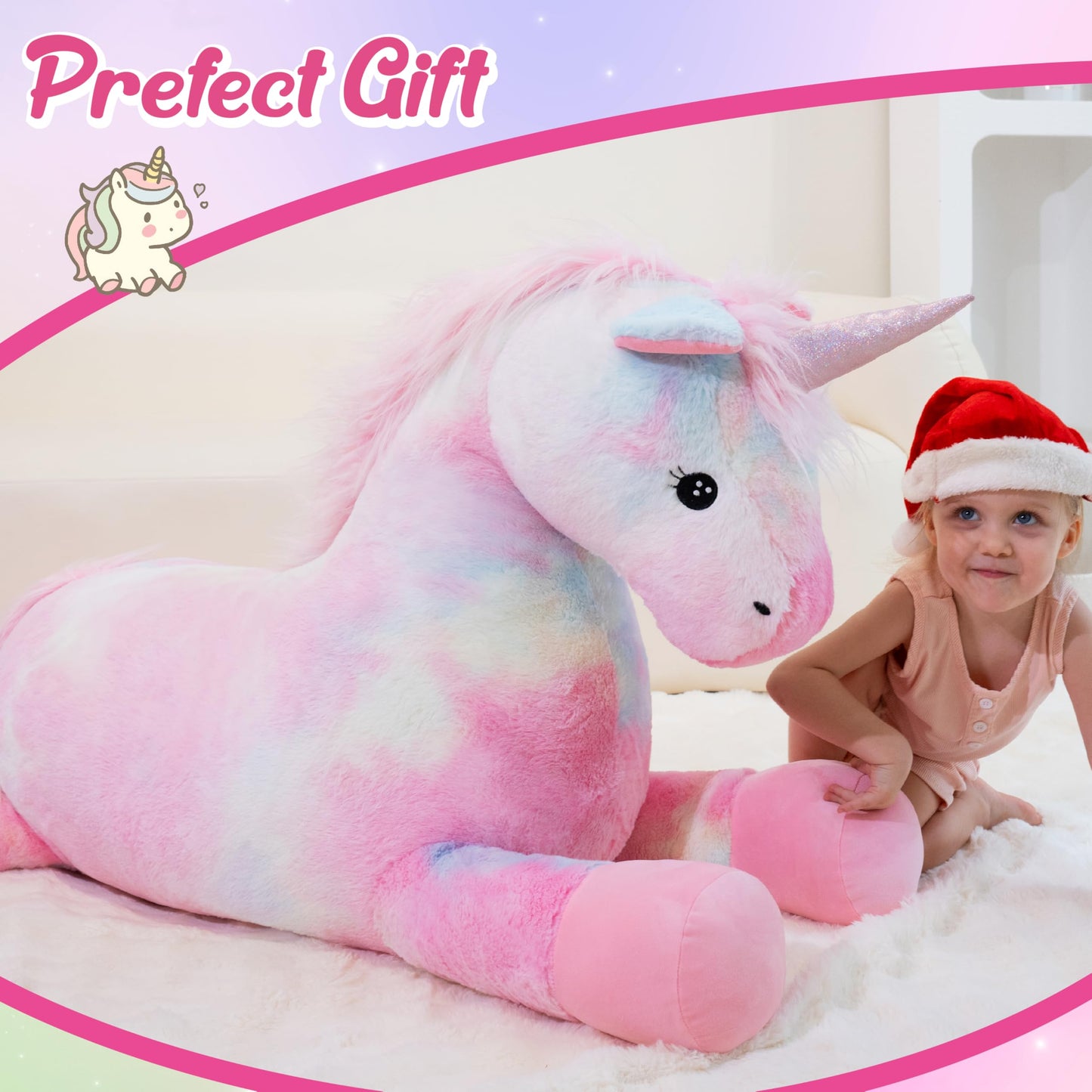 GADXV 49 inch Pink Unicorn Stuffed Animal, Giant Stuffed Unicorn Plush, Large Unicorn Stuffed Animal for Girls Big Pink Plush Birthday, Christmas