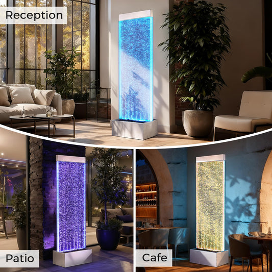 Jocoevol Bubble Wall Waterfall Fountain, Acrylic Indoor Floor Standing Water Wall with Changing LED Color Lights Remote Control, 64" x 19", Housewarming, Christmas Home Decor (Bubble Wall)