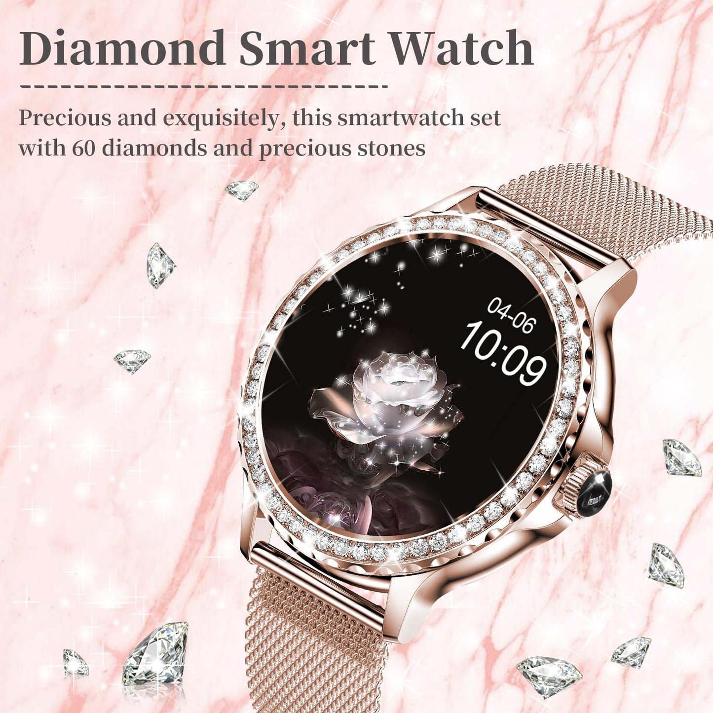 Smart Watches for Women (Answer/Make Call) with Diamonds, 1.3”HD Screen Bluetooth Smartwatch for Android iOS Phones, IP68 Waterproof Fitness Activity Trackers with Heart Rate/SpO2/BP/Sleep Monitor