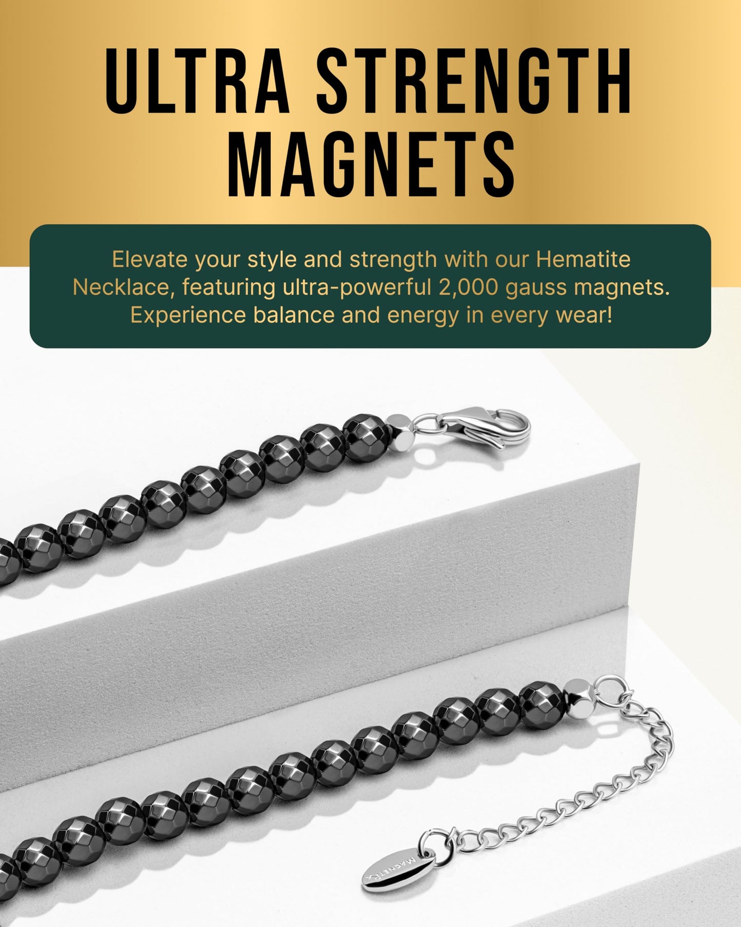 MagnetRX® Magnetic Hematite Necklace - Ultra Strength Hematite Stones - Unisex Beaded Necklace for Women and Men (6mm Faceted Beads)
