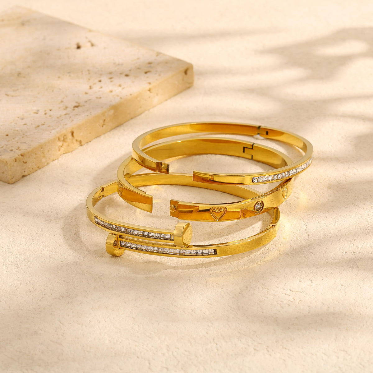 Camhanno Stackable Gold Bracelets for Women Stainless Steel Love & Friendship Bangle, Mothers Day Valentines Birthday Christmas Jewelry Gifts for Mom Her Wife Grandma(Style 14)