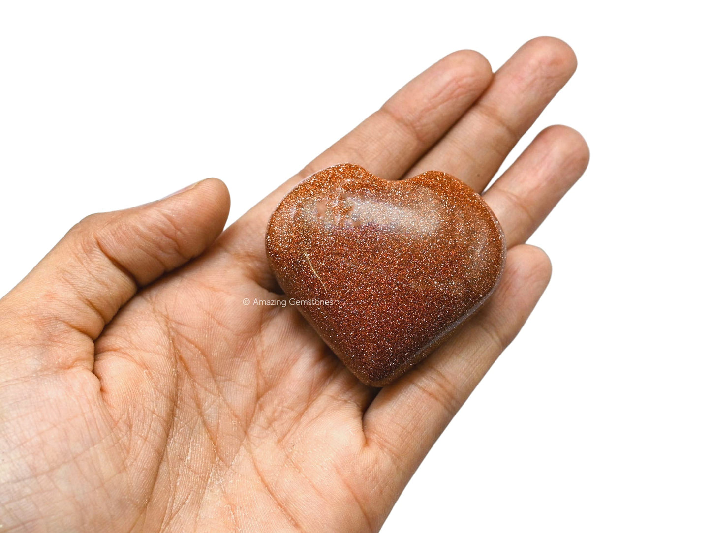 Amazing Gemstone Red Goldstone Crystal Heart Palm Stone - Pocket Massage Worry Stone for Natural Body Chakra Balancing, Reiki Healing and Crystal Grid