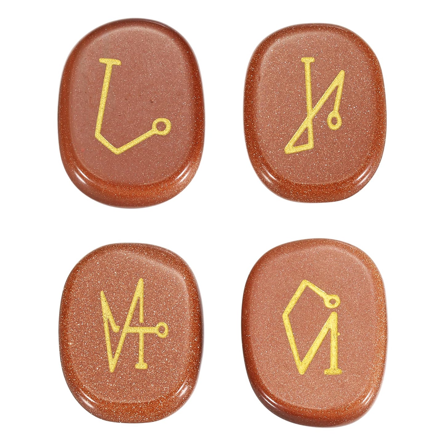MECCANIXITY 4Pcs Engraved Chakra Stones with Reiki Symbols, Gold Sand Stone Reiki Healing Crystal Gemstone 7 Chakra Crystal Stones Tumbled Palm Stone for Anxiety Relieve