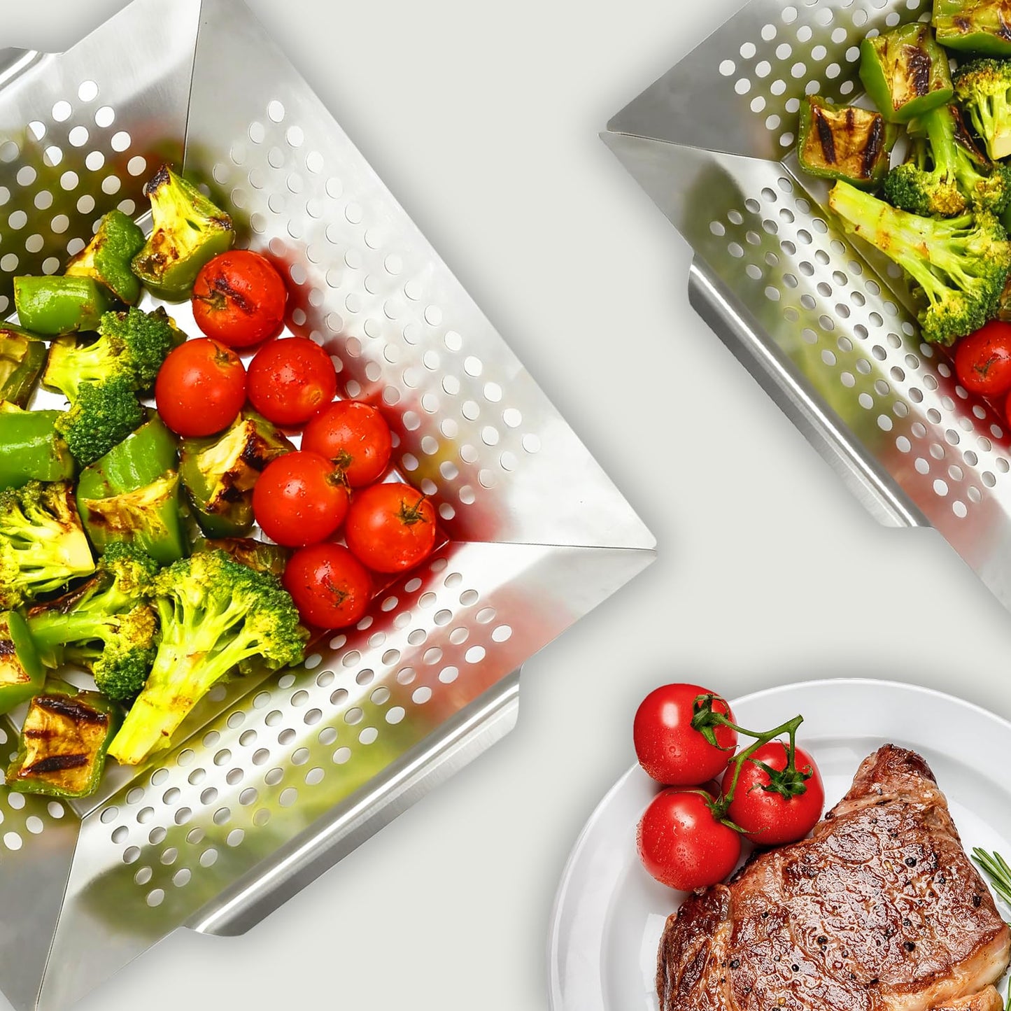 Anveena Grill Baskets 1 Pack Stainless Steel Grilling Basket for Indoor and Outdoor Use, Heavy Duty Vegetables Grill Basket for Veggies and Kabob, Suitable for All Grills, Dishwasher Safe