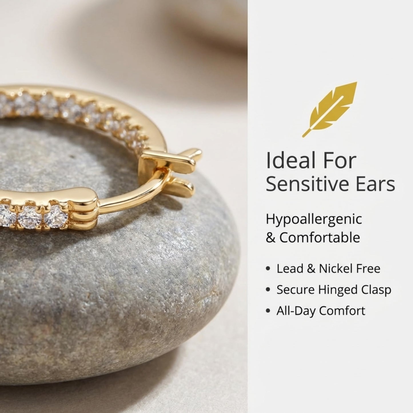 Suiune 14K Yellow Gold Hoop Earrings for Women, Hypoallergenic Dual-Sided Cubic Zirconia Hinged Hoops Jewelry for Woman, 2mm x 20mm