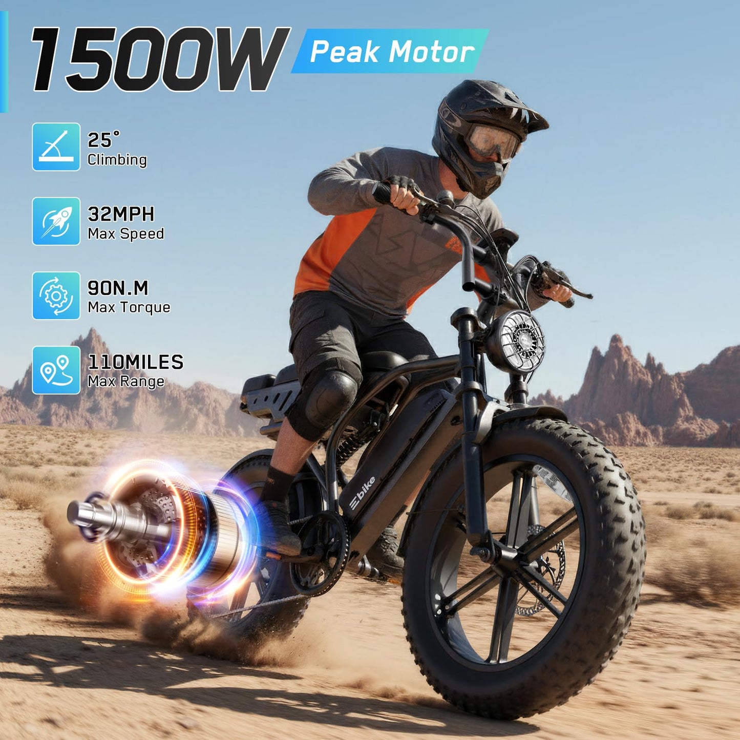 TS TST GRP LLC Electric Bike for Adults, 1500W Peak Motor Retro E Bike, Removable 48V 15Ah Dual Battery, 20" x4.0 Fat Tire, 28 MPH Max Speed, 110 Miles Range, Ebike with Suspension, Black