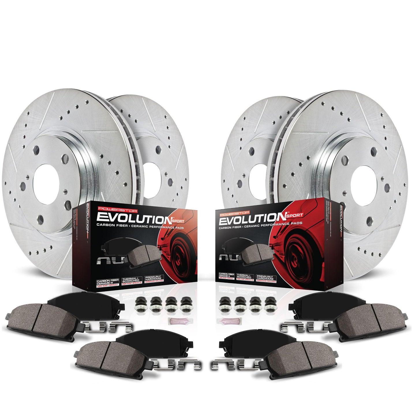 PowerStop Front and Rear Brake Kit For Ford Explorer 2011-19 |Flex 2012-19 |Taurus 2011-19 |Lincoln MKS 2011-12 - Drilled and Slotted Disc Rotors with Ceramic Brake Pads Replacement, K5584