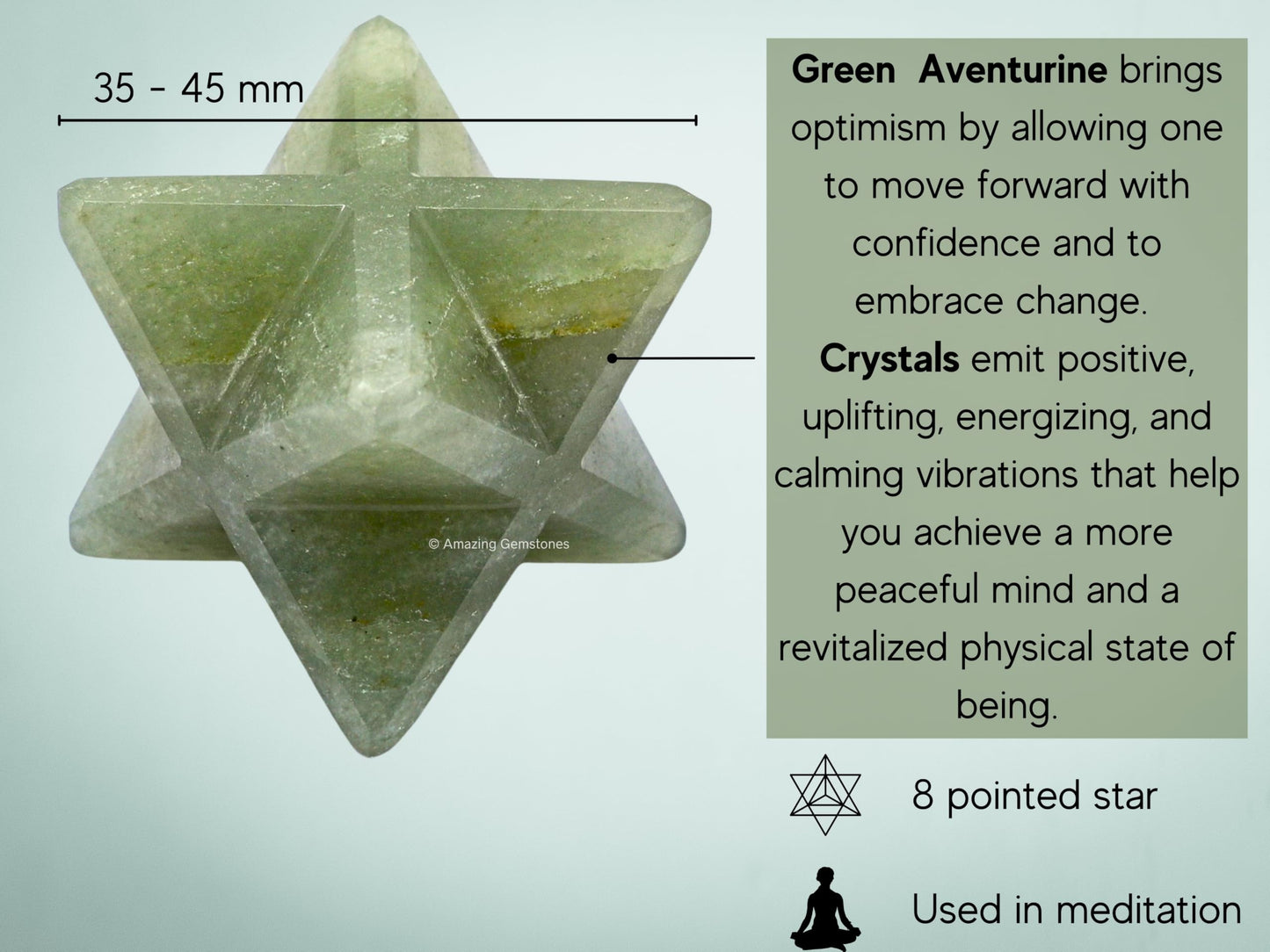 Amazing Gemstone Green Aventurine Merkaba Crystal - 1.5 Inches Metaphysical Merkaba Star for Meditation - Energetic Tetrahedron Crystal and Healing Stones for Spiritual Growth and Healing (35-40mm)
