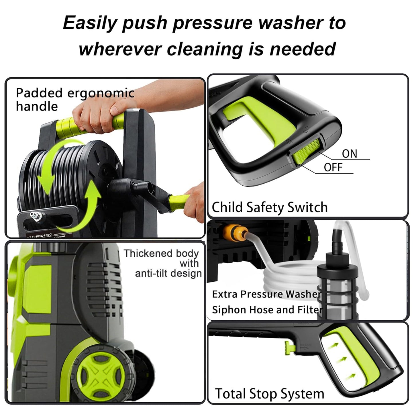 2026new Pressure Washer 5000PSI with Adj-8-Level Touch Screen, 34" Tall Power Washer, 4 Quick Connect Nozzles, Inlet Hose&Filter&500mlFoam Cannon for Cars/Fences/Driveways,Yellow