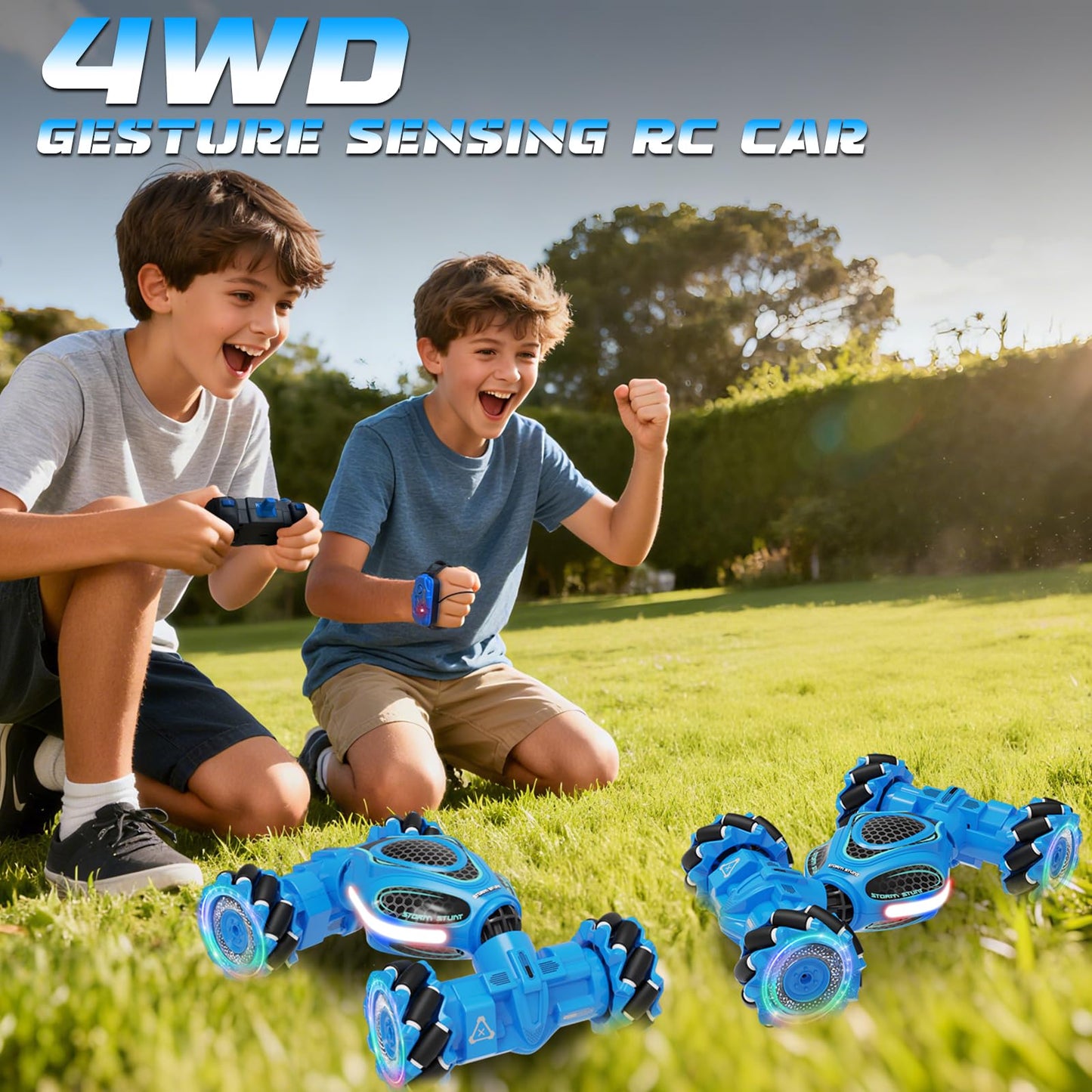 UFOLED Gesture Sensing RC Stunt Car, Remote Control 2.4GHz 4WD Hand Controlled Car Toys for Boys and Girls Ages 6-12, 360° Rotating Drift RC Cars with Lights and Music, Ideal Birthday and Xmas Gift