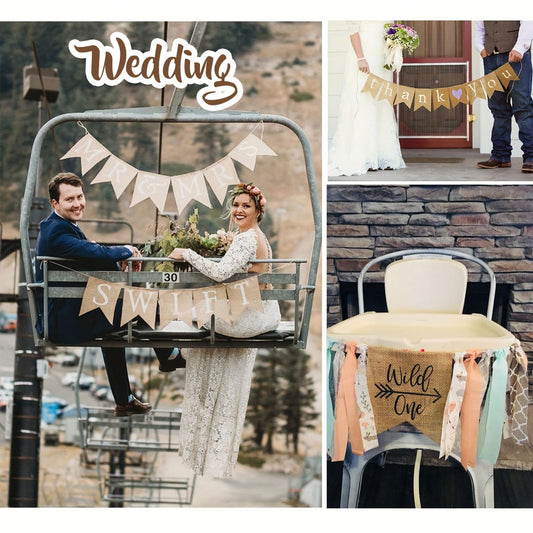 30pcs Burlap DIY Brown Banner Set– Includes Letter & Heart Stencils, Personalized Banner for Handwriting Custom Signs for Birthday, Wedding Holiday Decor (5.1x7.1 inch)