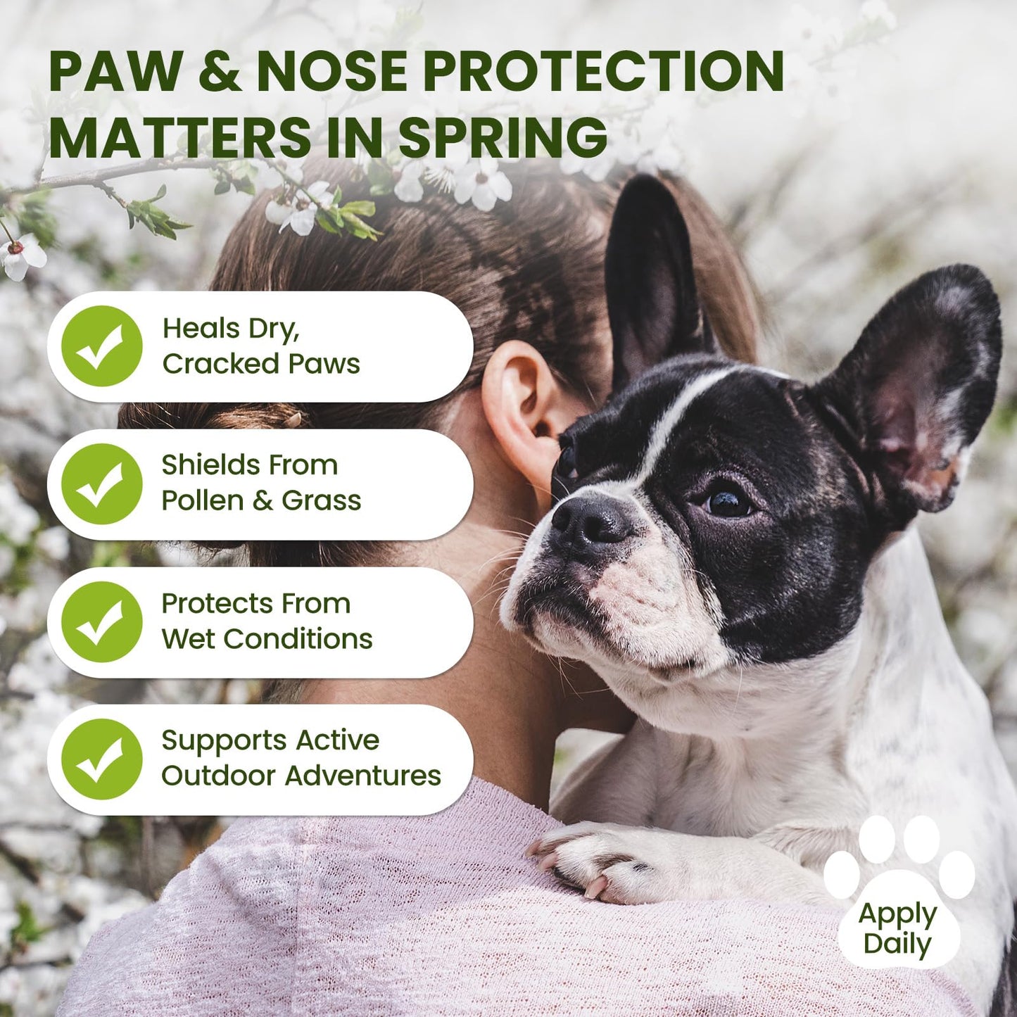 PawSono Lick-Safe Dog Paw & Nose Balm with Coconut Oil | All-Natural Moisturizer & Soother for Dry, Cracked Pads & Snout | Heat & Cold Pavement Protection Wax, Nose Butter for Bulldogs (2.1 oz / 60 g)