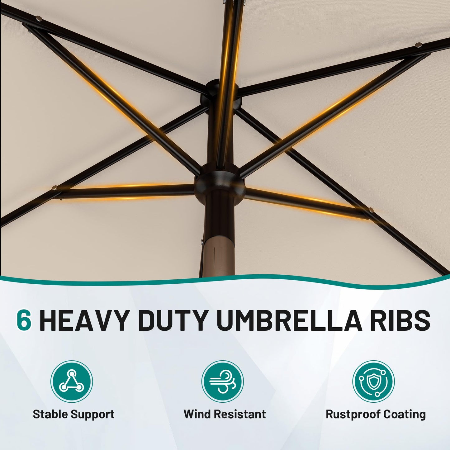 AreShark 6.5' x 10' Rectangular Patio Umbrellas for Outdoor, Outdoor Table Umbrella, Large Outdoor Patio Umbrellas with 6 Sturdy Ribs for Pool, Garden, Deck & Market (Cream-White)