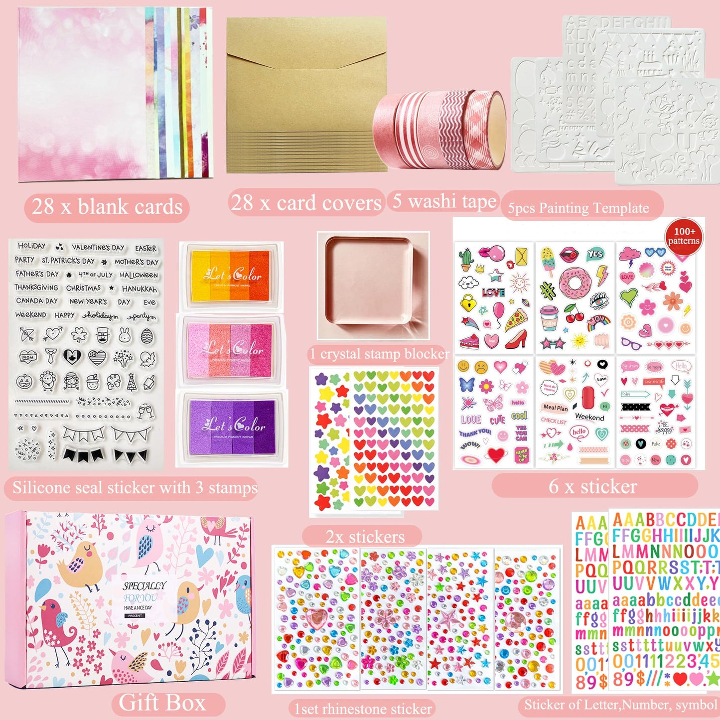 Card Making Supplies For Adults and Kids,Card Making Kits 28 Blank Greeting Cards and Envelopes with Supplies And Stamp Set- Giftable DIY Greeting Card Set- Happy Birthday Christmas Thank You