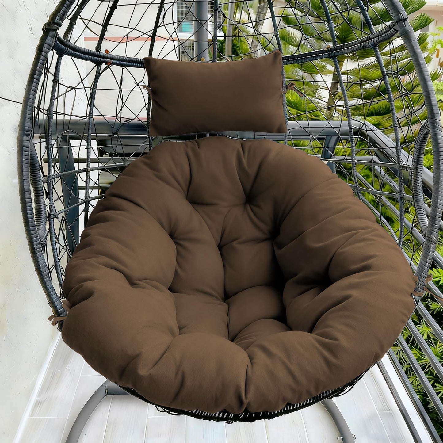 DANGHOOGY Outdoor Egg Chair Cushion, Waterproof Hanging Chair Cushion with Headrest Pillow, Egg Chair Replacement Cushion for Patio Furniture, U-Shaped Eggs Swing Cushion for Basket Chairs, Brown