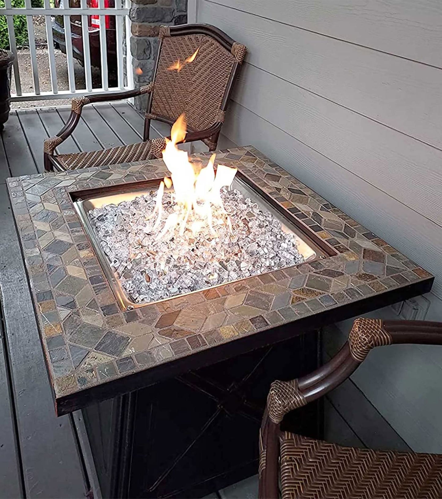 GRISUN 20 Pounds White Fire Pit Glass - 1/2 Inch Reflective Tempered Fire Glass Rocks for Natural or Propane Fireplace, Safe for Outdoors and Indoors Firepit, High Luster