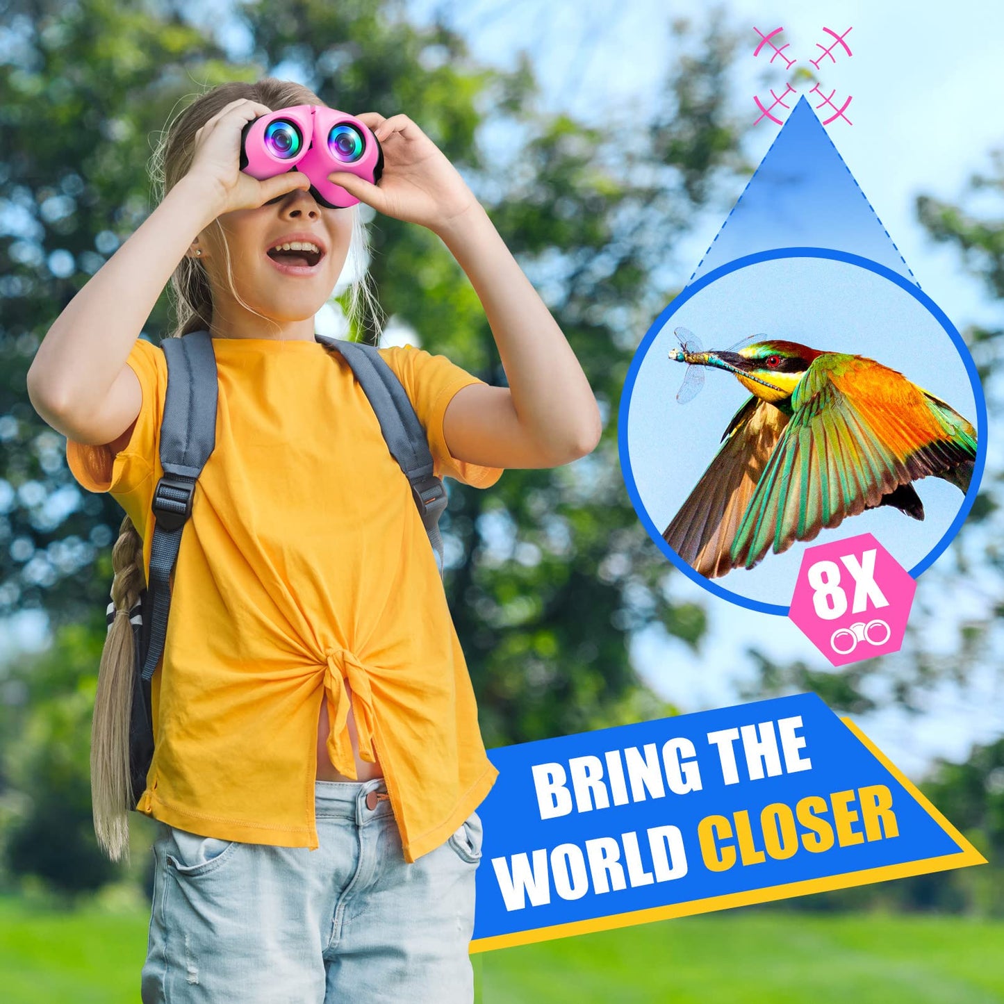 Gifts for 3-9 Year Old Girls and Boys, Kids Binoculars for Outdoor Easter Toys for 4 5 6 7 8 Year Old Girl Easter Christmas Xmas Stocking Stuffers Fillers Gifts for Kids Teen Girls Pink