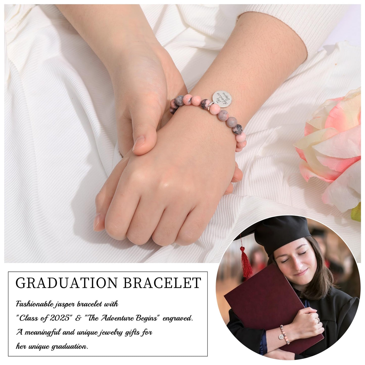 Sistble High School Graduation Gifts College Graduation Bracelets 2026 Dainty Jasper Beaded Bracelets for Women Granddaughter Daughter Inspirational Gifts Jewelry for Teens