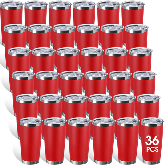 Sieral 36 Pack Stainless Steel Tumblers Bulk with Lids Double Wall Vacuum Insulated Coffee Cups Blank leakproof Powder Coated Tumblers for Engraving Wedding Graduation Party Favors(20 oz,Red)