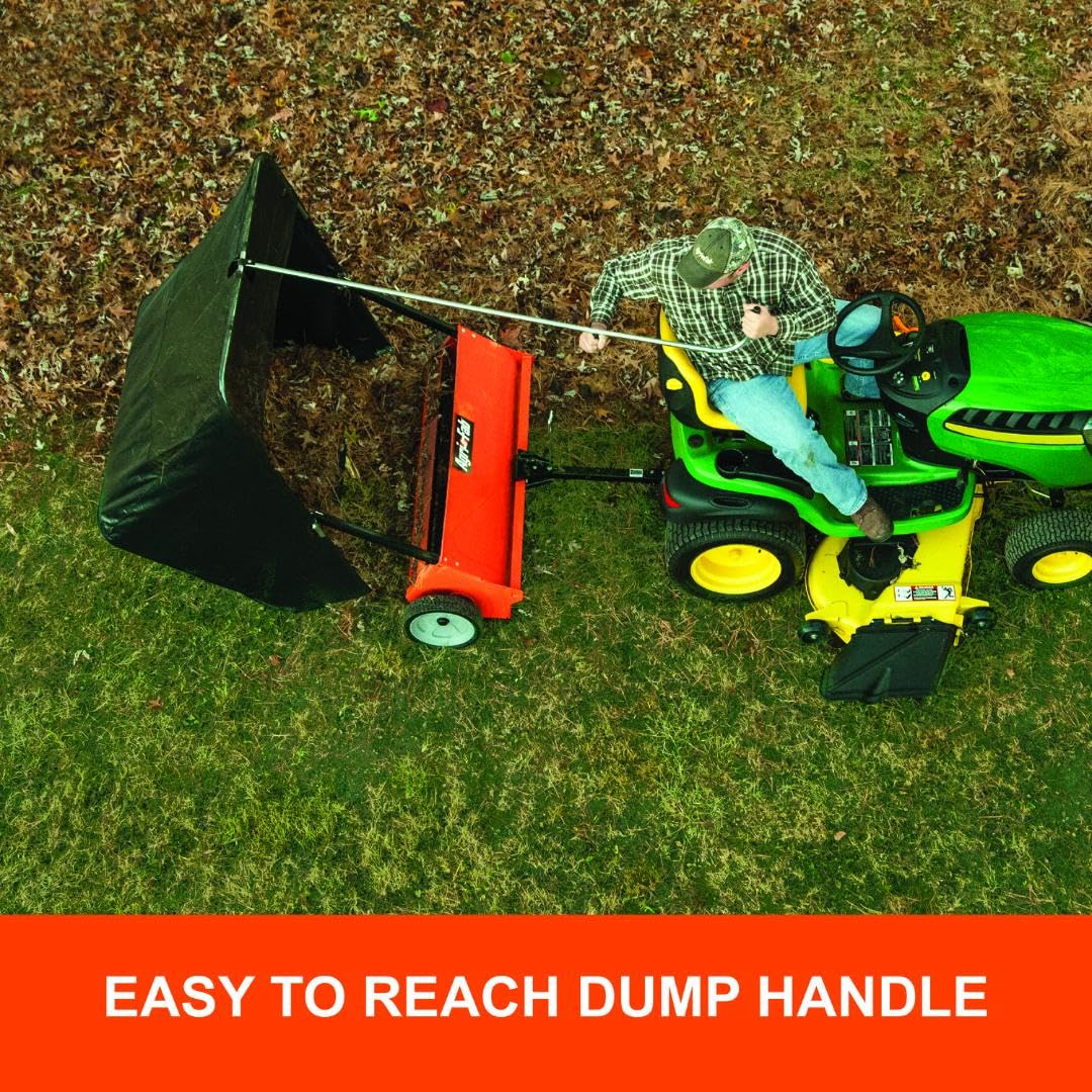Agri-Fab 45-0492 44" Tow-Behind Lawn Sweeper, 28 cu. ft Hopper Bag Capacity; Leaf & Grass Catcher, with Adjustable Brush Height and Dump From Seat Handle
