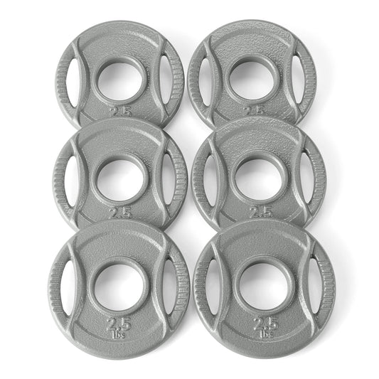 Amazon Basics 2-inch Olympic Grip Weight Plates, 2.5lb Weights, Compatible with Olympic Barbells, Set of 6