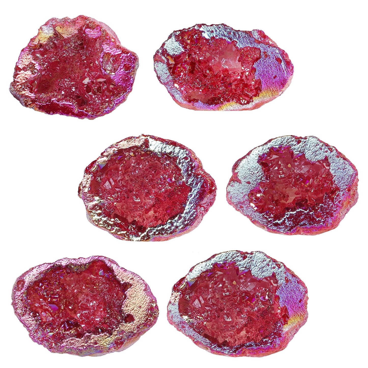 SUNYIK Natural Rainbow Titanium Coated Quartz Geode Quartz Crystal Cluster Specimen for Home Office Decoration Reiki Healing Meditation, 10-35g(0.02-0.08lb), Red AB Crystal