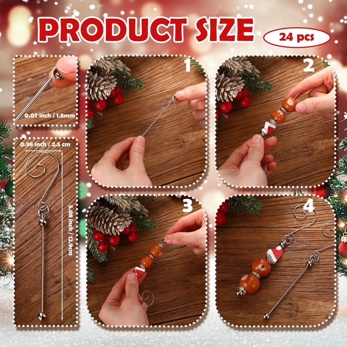 Ferreve 195 Pcs DIY Christmas Beads Ornaments Kits with Twine Beadable Blank Christmas Tree Hangers Elk Snowman Elf Wooden Bead for Xmas Tree Hangers Garland Crafts Winter Party Farmhouse Home