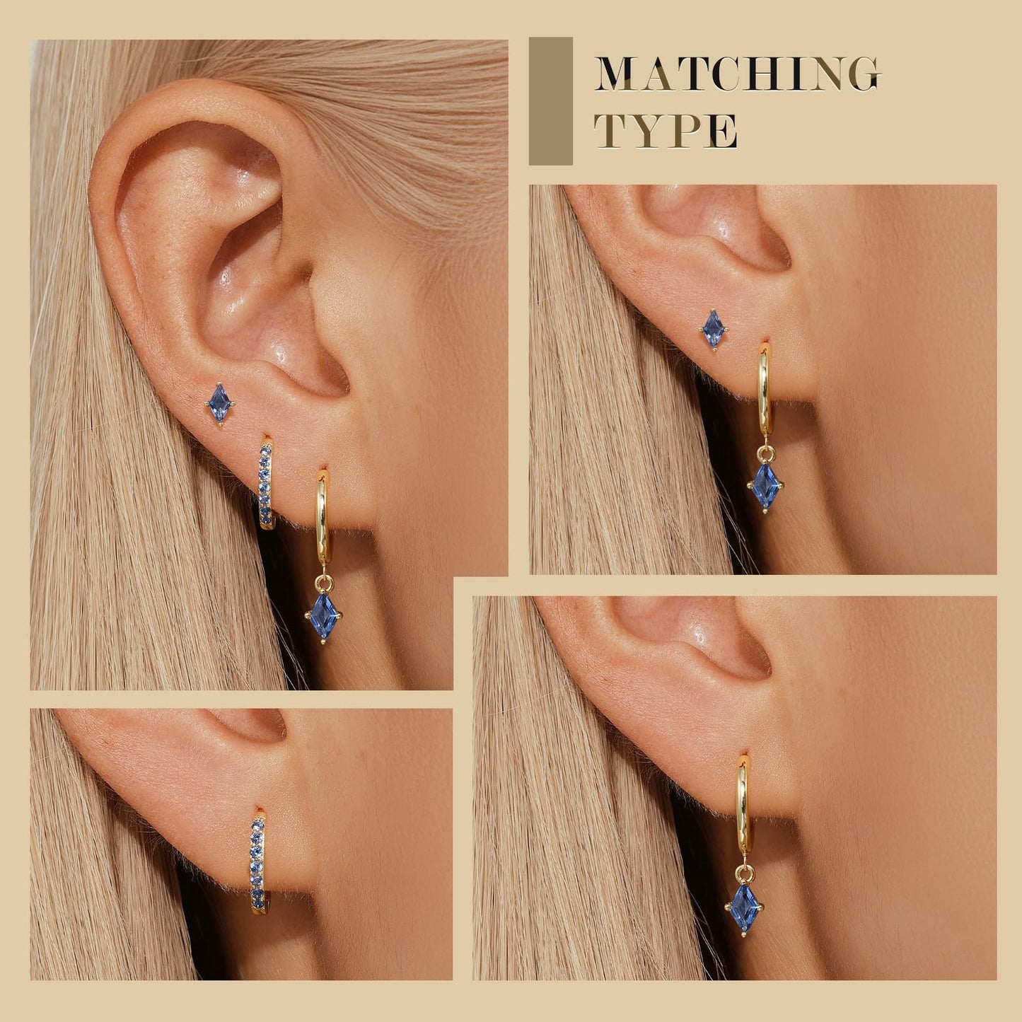 Gold Hoop Earrings Set for Women, Dainty 14K Gold Plated Cartilage Earring, Hypoallergenic Earrings Trendy Small Earring Stacks Multiple Piercing, Huggies Earrings for Women Blue