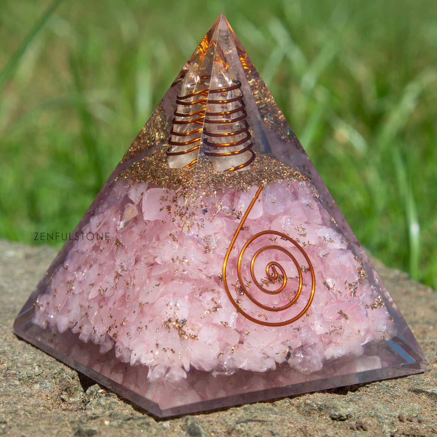 Rose Quartz Orgone Pyramid for Peace, Calm & Unconditional Love, Confidence & Protection | Orgonite pyramids with Copper Coil and Crystal Quartz for Chakra Protection