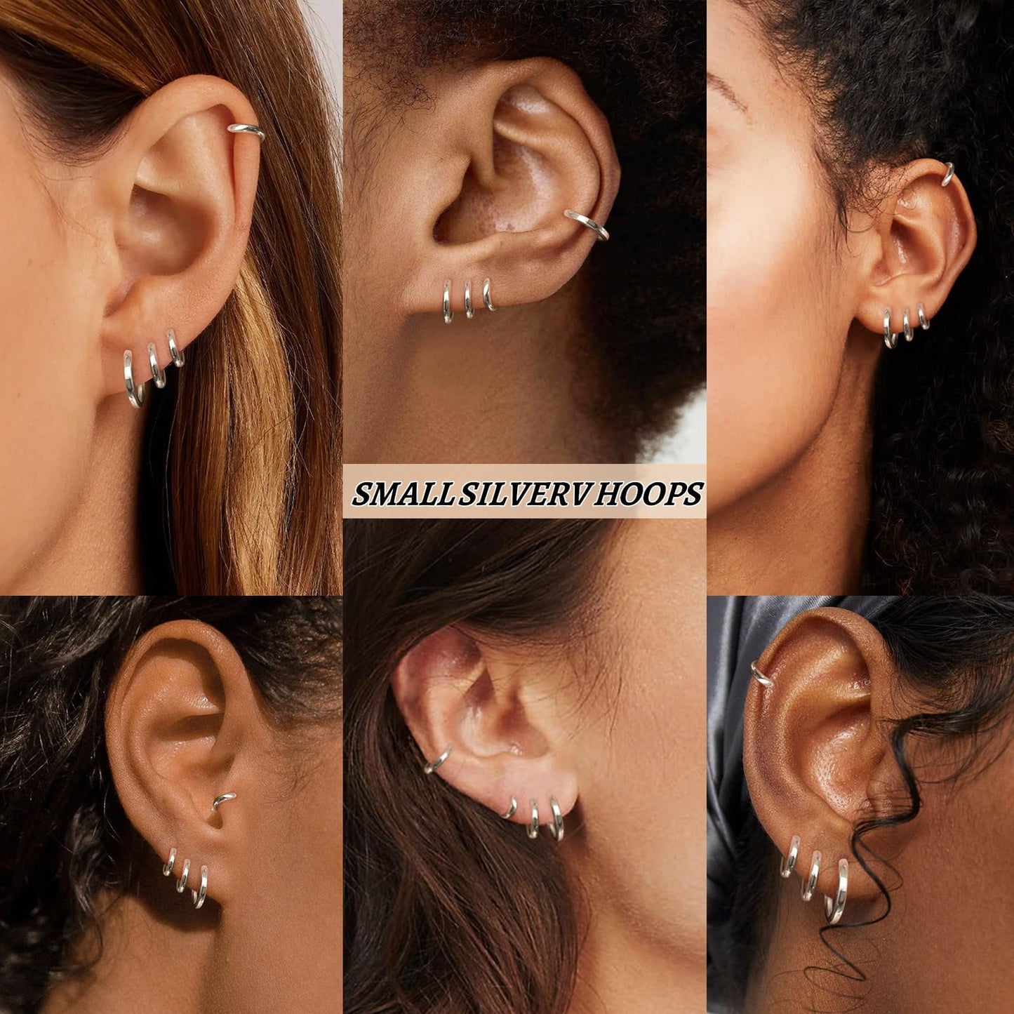 Gokeey Silver Hoop Earrings for Women, Sterling Silver Small Hoop Earrings for Multiple Piercings, Hypoallergenic Huggie Earrings Cartilage Pirecing Jewelry 4 Pair