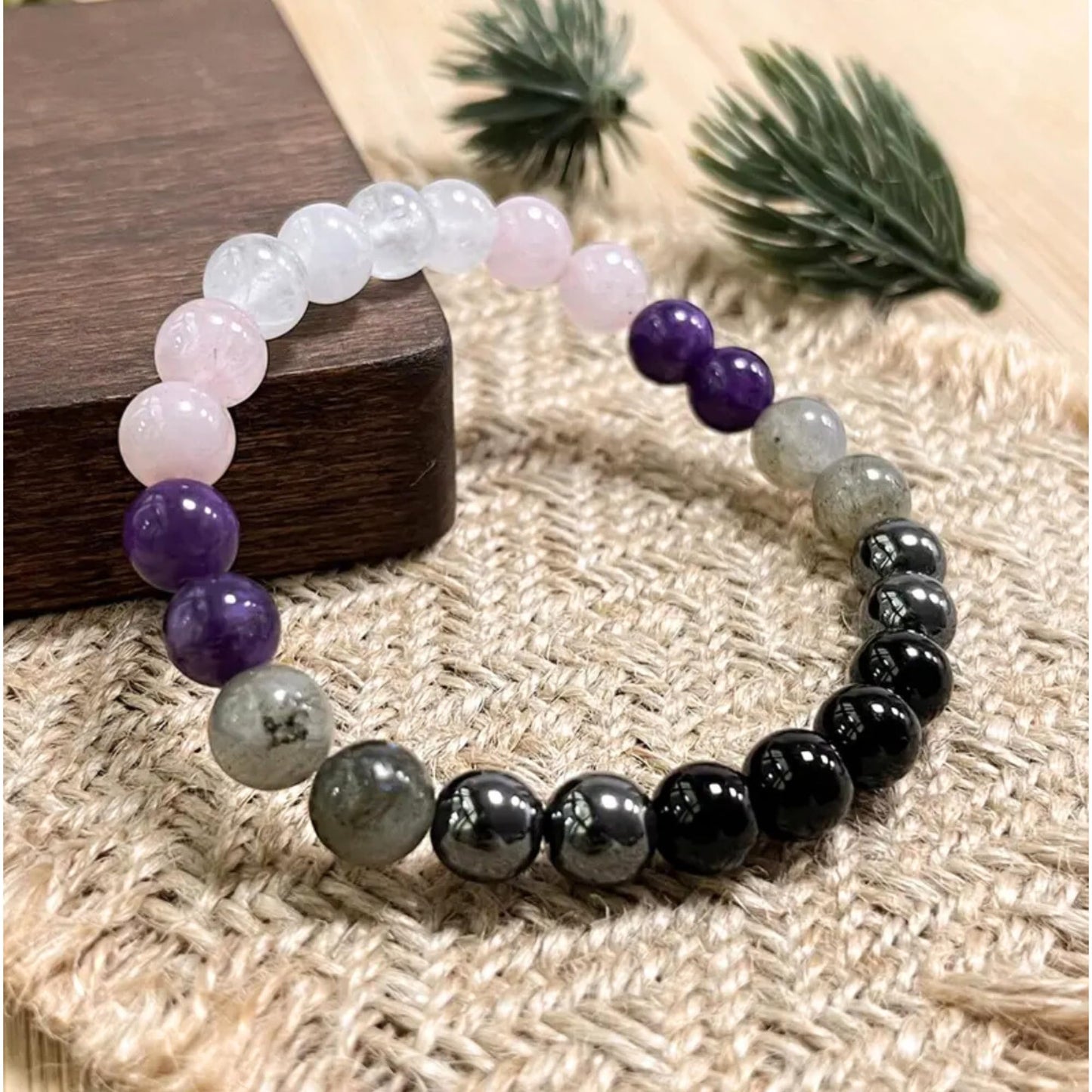 TUQBA Empath Protection Beaded Crystal Bracelet Natural Stone Jewelry Onyx, Amethyst, Labradorite, Rose Quartz, White Jade, Baptism Birthday Healing Christmas, Mothers Days Gifts
