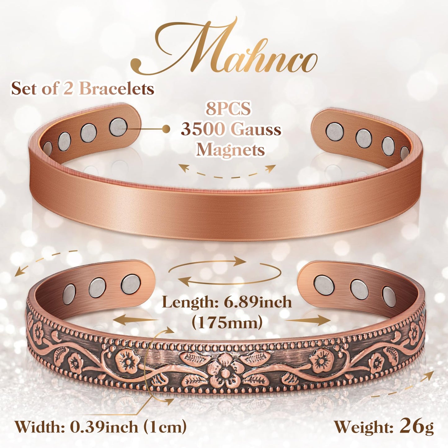 Copper Bracelets for Women Men: Lymph Detox Magnetic Bracelet, 100% Pure Copper Bracelet with 6 Magnets 3500 Gauss - Copper Jewelry Gifts