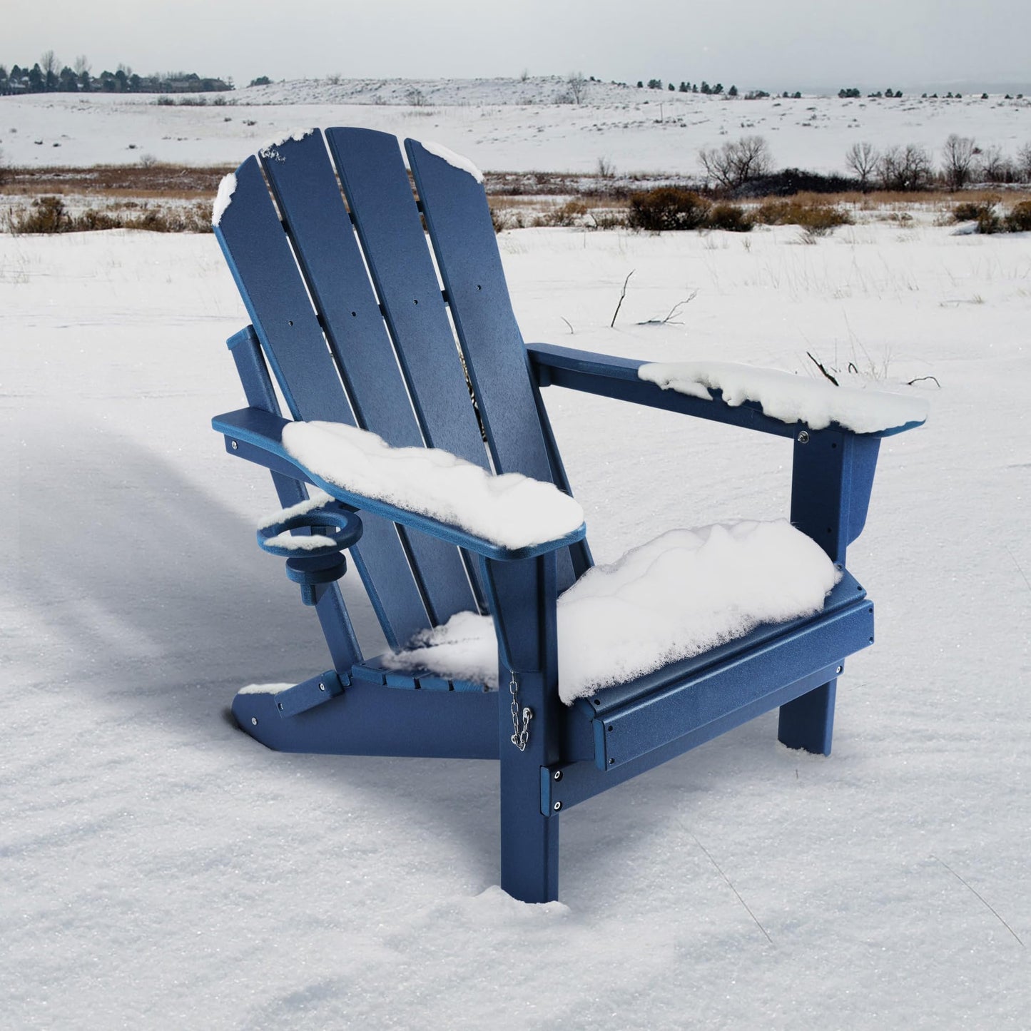 Magpie Fabrics Foldable Adirondack Chair with Cup Holder, HDPE Weather Resistant Oversize Outdoor Chair, Widely Used in Patio, Fire Pit, Deck, Porch, Garden, Campfire (Navy Blue)