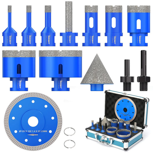 DAIMIT 13-Piece Diamond Drill Bits Set | Vacuum-Brazed Core Hole Saws (5/8"-11 Arbor) for Tile, Marble & Porcelain | Wet/Dry Use | Granite & Glass Cutting Kit